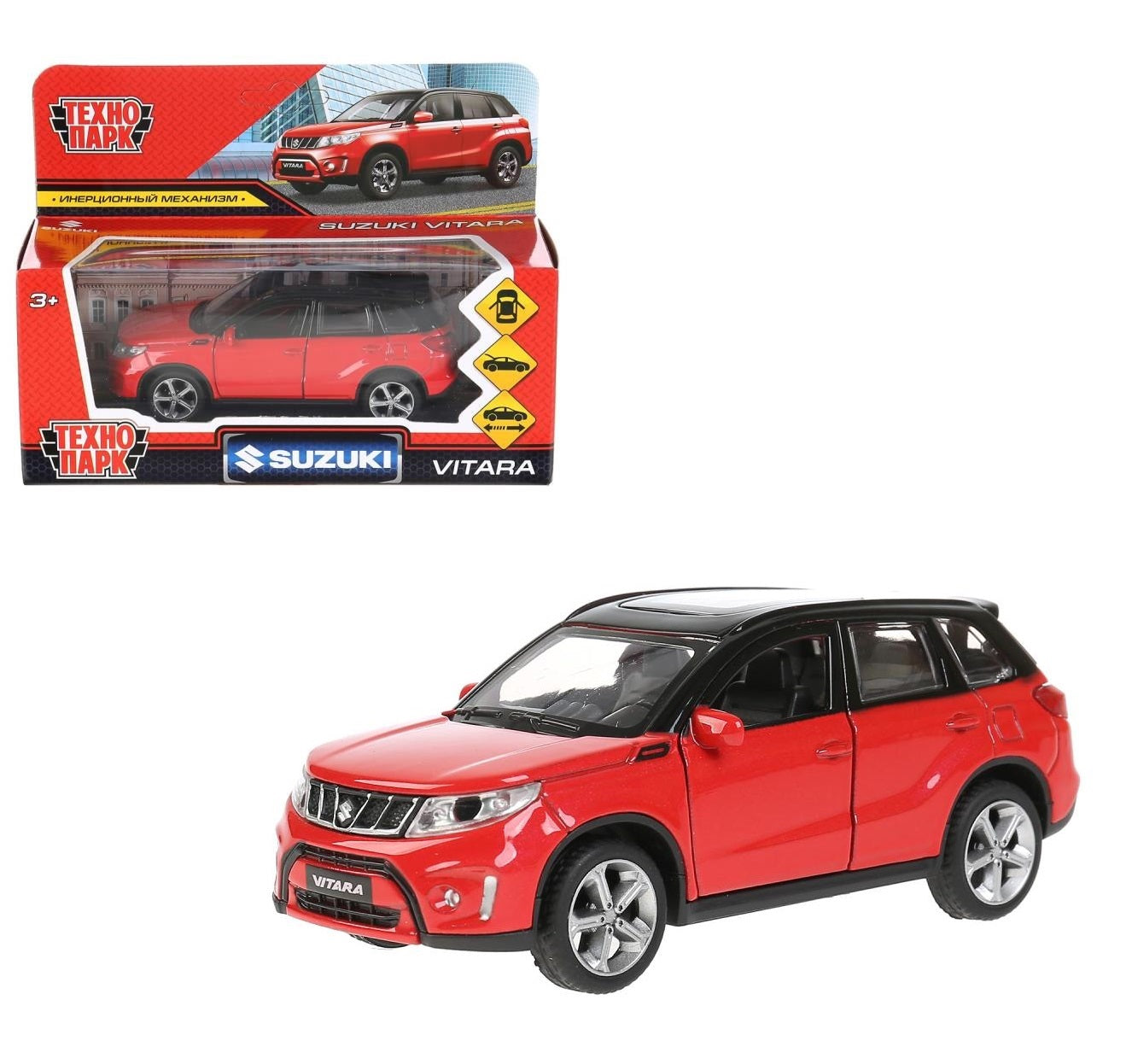 Машина металл SUZUKI VITARA 12 см, двери, багаж, инерц, красн с черным, кор. Технопарк в кор.2*36шт