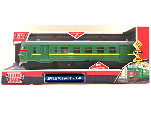 Модель пластик свет-звук ЭЛЕКТРИЧКА 30 см, 4 кнопки, инерц, зелен, кор. Технопарк в кор.24шт