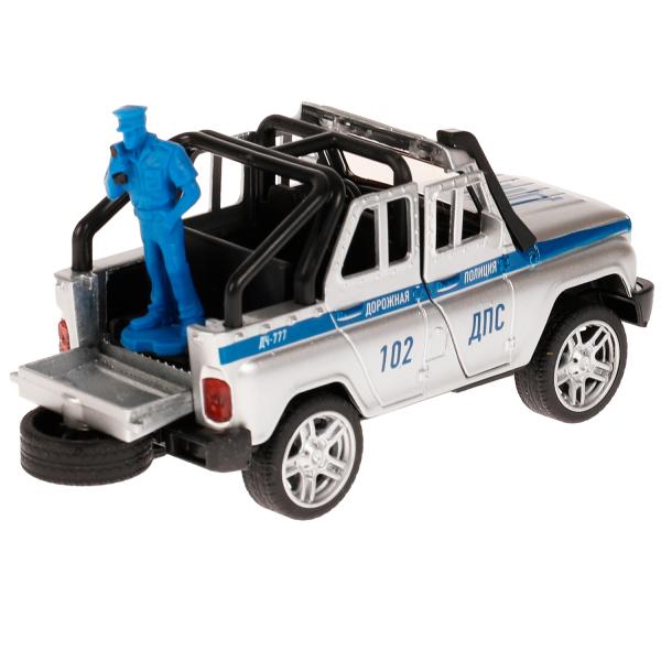 Машина металл UAZ HUNTER ПОЛИЦИЯ 11,5 см, двери, баг, ин, фигурка, асс, кор. Технопарк в кор.2*36шт