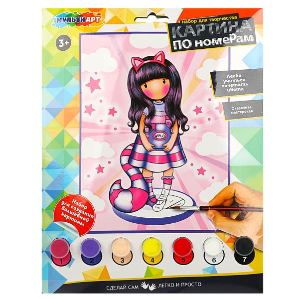 Холст для росписи по номерам 17*23 см девочка-кошка МУЛЬТИ АРТ в кор.50шт