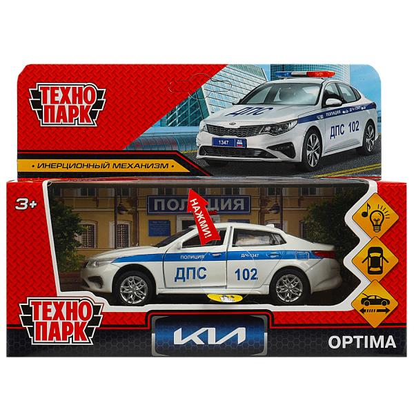 Машина металл свет-звук KIA OPTIMA ПОЛИЦИЯ 12 см, двер, баг, ин, белый, кор. Технопарк в кор.2*36шт