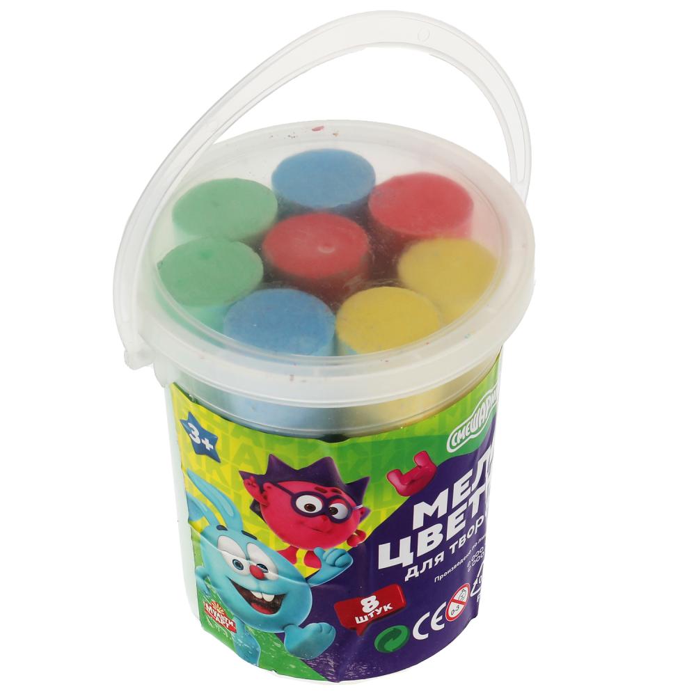 Мелки цветные асфальтовые для творчества, СМЕШАРИКИ 8 шт (4 цв), в ведре МУЛЬТИ АРТ в кор.48шт