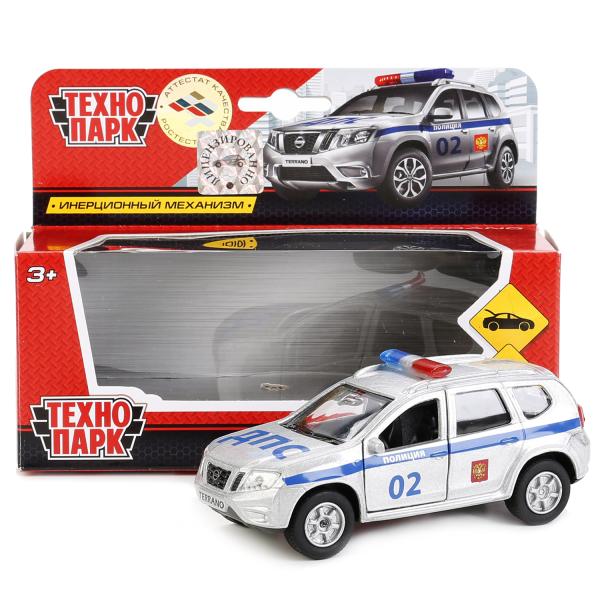 МАШИНА "ТЕХНОПАРК" МЕТАЛЛ. ИНЕРЦ. NISSAN TERRANO ПОЛИЦИЯ 12СМ, ОТКРЫВ. ДВЕРИ В КОР. в кор.2*24шт