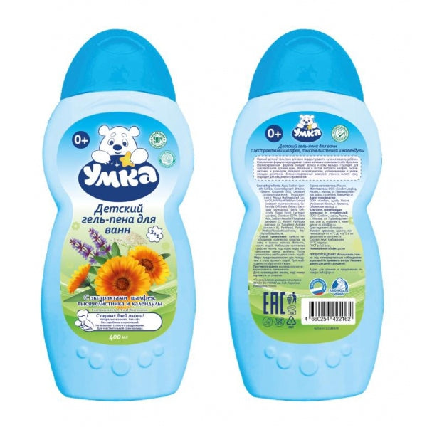 Дет гель-пена для ванн с экстрактами шалфея, тысячел и календулы,400мл Заботливая мама в кор.6шт