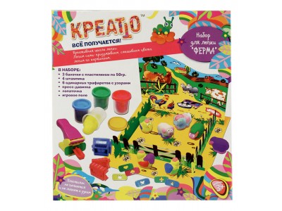 *KREATTO. Набор для лепки "Ферма" 4 цв. по 56 гр. арт.30419/14411 /24