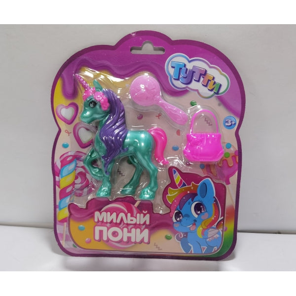 Единорог 10см, пластиковый, аксессуары 2шт, на блистере Тутти в кор.2*240шт