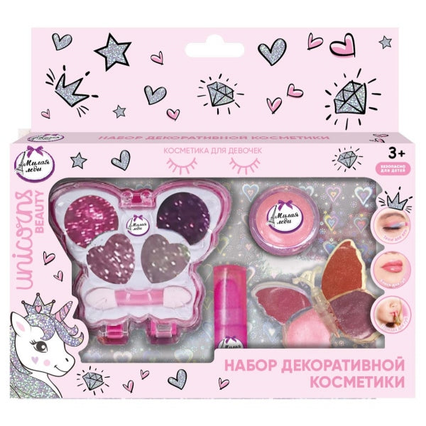 Косметика ДЛЯ ДЕВОЧЕК тени д/век с блёстками, помада, блеск д/губ МИЛАЯ ЛЕДИ в кор.2*144шт