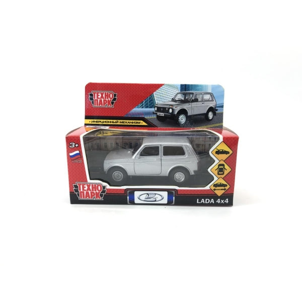 Машина металл LADA 4x4 12 см, двери, багаж, инерц, серебристый, кор. Технопарк в кор.2*36шт
