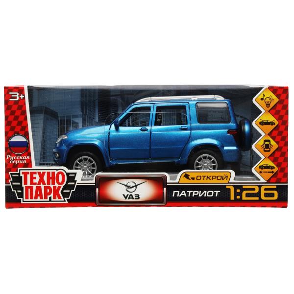 Машина металл свет-звук UAZ ПАТРИОТ 17,8 см, двери, инерция, син, кор. Технопарк в кор.2*24шт