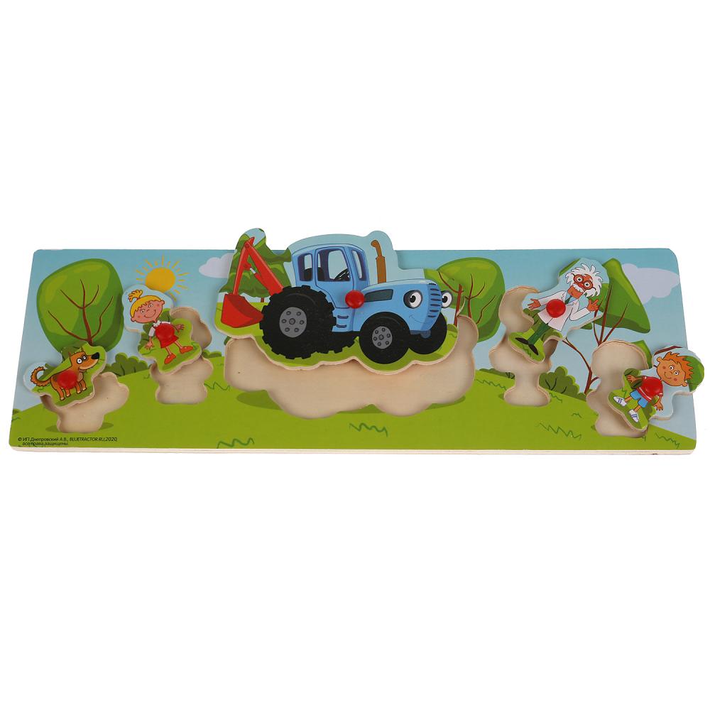 Игрушка деревянная СИНИЙ ТРАКТОР любимые герои вкладыш 30*10 см Буратино в кор.200шт