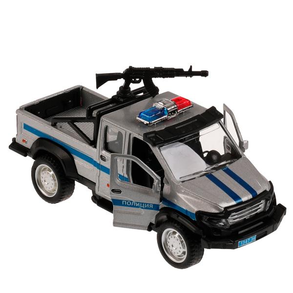 Машина металл ГАЗ ВЕПРЬ ПОЛИЦИЯ 12,5 см, двери, пулем, инерц, сер, кор. Технопарк в кор.2*60шт