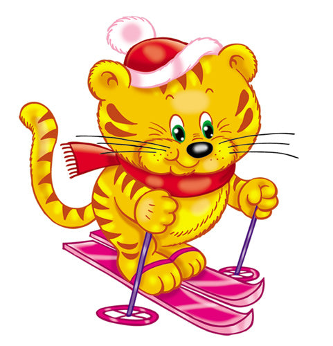 ФМ-13779 Плакат вырубной.Вырубной плакат А4. Тигренок на лыжах (блёстки в лаке)