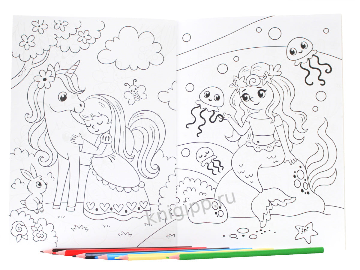 РАСКРАСКА С КАРАНДАШАМИ. ДЛЯ ДЕВОЧЕК