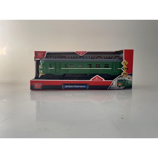Технопарк. Электричка 30 см,пластик, свет-звук, 4 кнопки, инерц,зелен с белым арт.COMTRAIN-30PL-GNWH