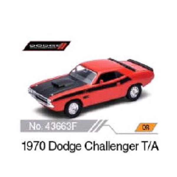 Машина металл 4.75" 1970 dodge challenger -t/a инерц. открыв. двери в дисплее уп-12шт в кор.2*6уп