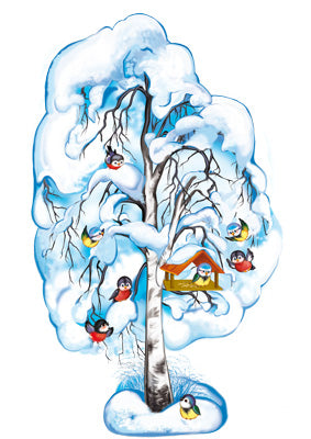 ФБ-15360 Плакат вырубной А2. Береза зимняя. Двухсторонний (Уф-лак) - тема Деревья