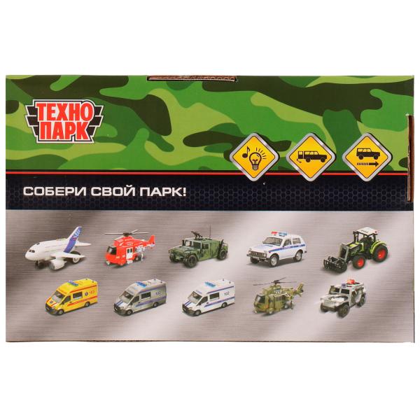 Машина пластик свет-звук UAZ HUNTER ВОЕННЫЙ 15 см, 2 кноп, инер, камуф, кор. Технопарк в кор.48шт