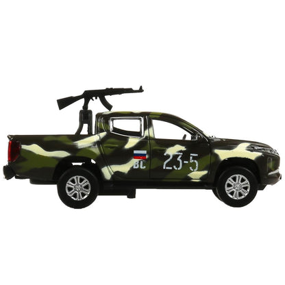 Машина металл свет-звук MITSUBISHI L200 PICKUP КАМУФЛЯЖ 13 см, двери, кор. Технопарк в кор.2*36шт