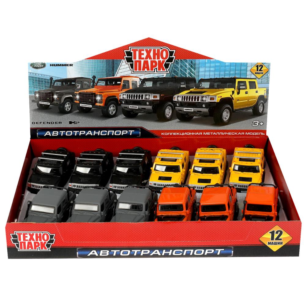 Машина металл land ROVER DEFENDER/HUMMER H2 PICKUP 12см,дв,баг,асс,дис. Технопарк уп-12шт в кор.6уп