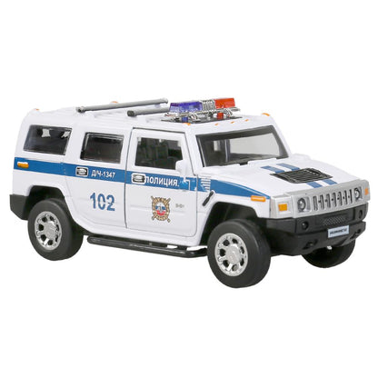 Машина металл свет-звук HUMMER "hummer h2 полиция" 12см, инерц., белый в кор. Технопарк в кор.2*36шт