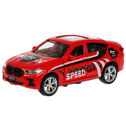 Машина металл BMW X6 СПОРТ длина 12 см, двери, багаж, инерция, красный, кор. Технопарк в кор.2*36шт