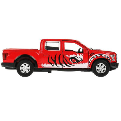 Машина металл FORD F150 RAPTOR ХИЩНИКИ 12 см, двер, баг, инер, красный, кор. Технопарк в кор.2*36шт