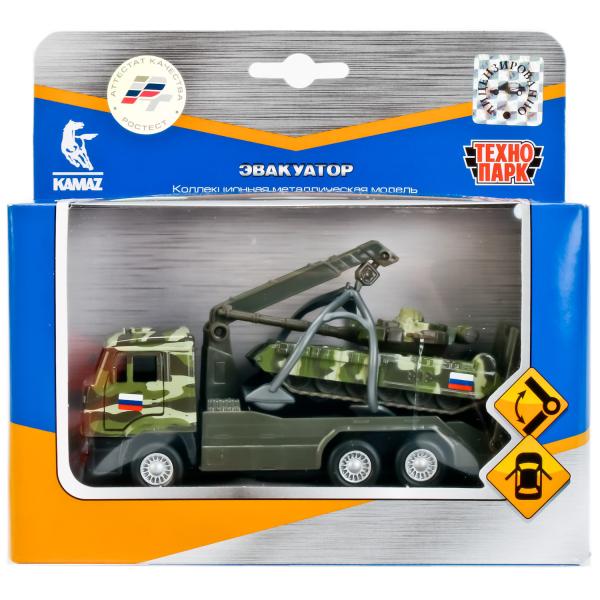 SB-17-24-D-WB 245729 Машина металл KAMAZ ЭВАКУАТОР, 12 см, дв., инер.+танк т-90 7,5 см, кор. Технопа