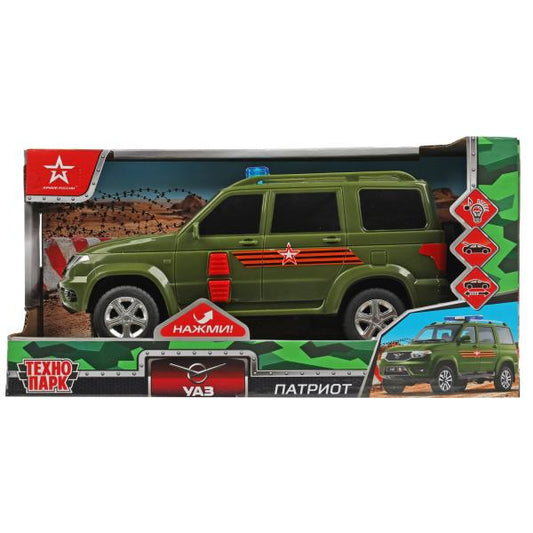 Машина пластик свет-звук УАЗ ПАТРИОТ АРМИЯ РОССИИ 22 см, баг, 2 кн, ин, кор. Технопарк в кор.2*18шт