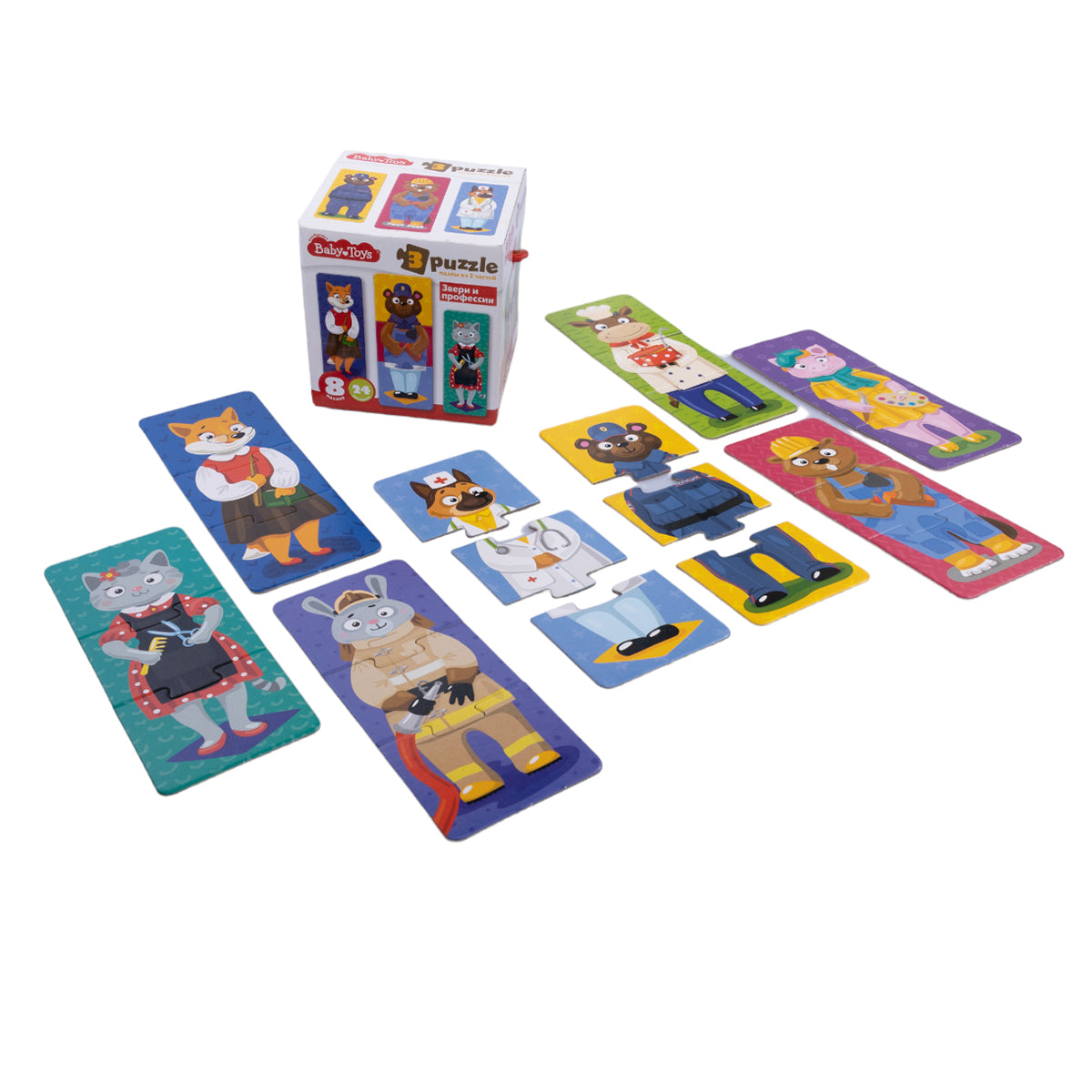 Пазлы тройные "Звери и профессии" 24 эл Baby Toys (макси)