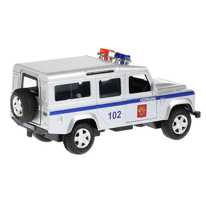 Машина металл свет-звук LAND ROVER DEFENDER ПОЛИЦИЯ 12 см, дв, баг, ин, кор. Технопарк в кор.2*36шт