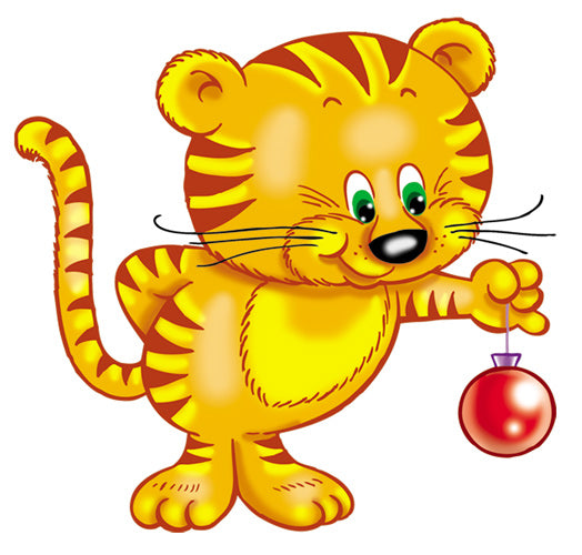 _ФМ-13780 Плакат вырубной А4.Тигренок с елочной игрушкой (блестки в лаке)