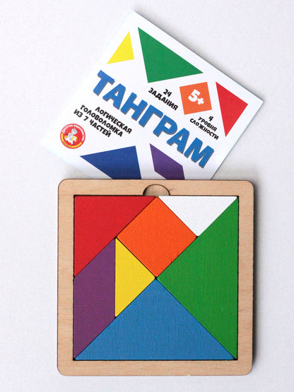 Игра головоломка деревянная "Танграм" (цветная, малая)