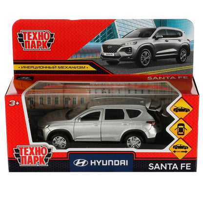 Машина металл HYUNDAI SANTAFE длин 12 см, двер, багаж, инер, серебрист, кор. Технопарк в кор.2*36шт
