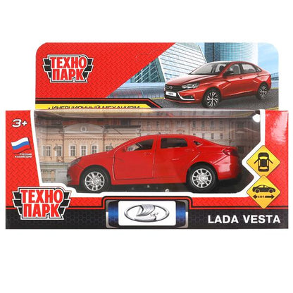 Машина металл LADA vesta 11,5 см, двери, багаж, красный, кор. Технопарк в кор.2*36шт