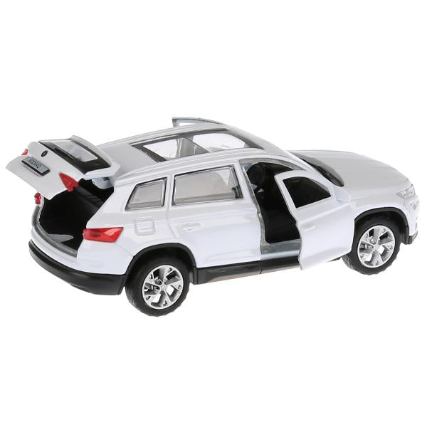 Машина металл SKODA KODIAQ длина 12 см, двери, багаж, инерц, белый, кор. Технопарк в кор.2*36шт