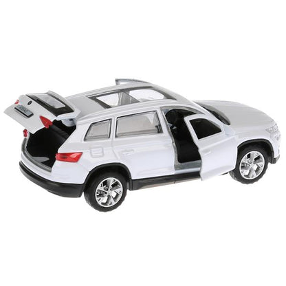 Машина металл SKODA KODIAQ длина 12 см, двери, багаж, инерц, белый, кор. Технопарк в кор.2*36шт