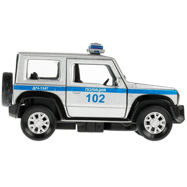 Машина металл SUZUKI JIMNY ПОЛИЦИЯ 11,5 см, двер, баг, инер, сер, кор. Технопарк в кор.2*36шт