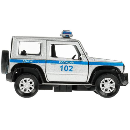 Машина металл SUZUKI JIMNY ПОЛИЦИЯ 11,5 см, двер, баг, инер, сер, кор. Технопарк в кор.2*36шт