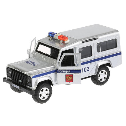 Машина металл свет-звук LAND ROVER DEFENDER ПОЛИЦИЯ 12 см, дв, баг, ин, кор. Технопарк в кор.2*36шт