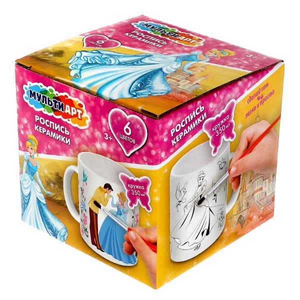 Набор д/дет тв-ва мультиарт кружка для росписи (краски, кисточка) принцесса МУЛЬТИ АРТ в кор.24шт
