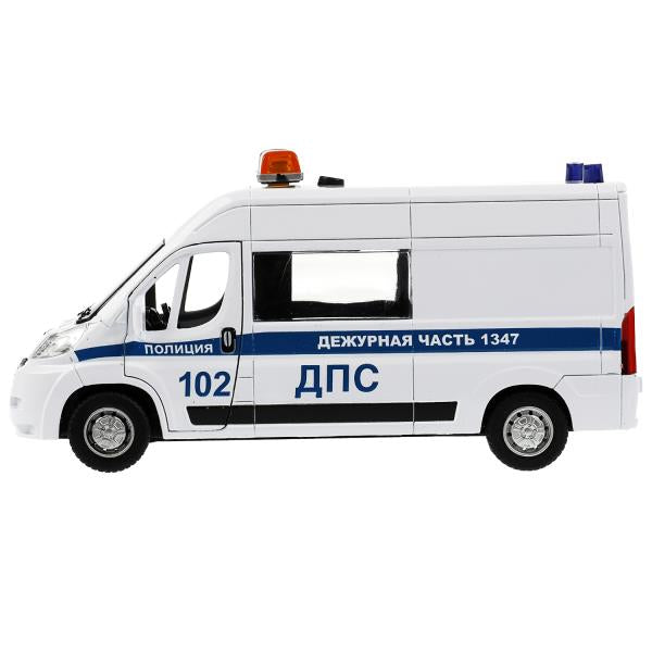 Машина металл свет-звук CITROEN JUMPER ПОЛИЦИЯ 14 см, двер, инер,белый, кор. Технопарк в кор.2*36шт