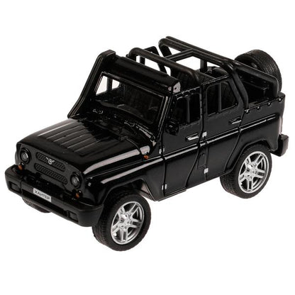 Машина металл UAZ HUNTER длина 11,5 см, двери, багаж, инерц, черный, кор. Технопарк в кор.2*36шт