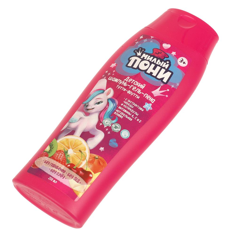 Дет шамп-гель-пена милый пони 3в1 с экс чер и кален тутти-фрутти 250мл Заботливая мама в кор.6шт