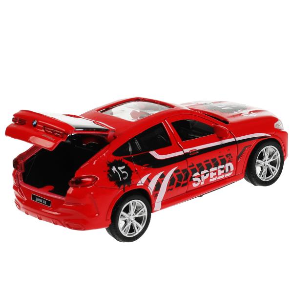 Машина металл BMW X6 СПОРТ длина 12 см, двери, багаж, инерция, красный, кор. Технопарк в кор.2*36шт
