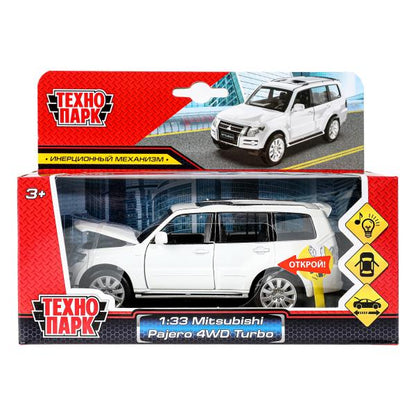 Машина металл свет-звук MITSUBISHI pajero 4wd turbo,14,5 см, двери, инерция Технопарк в кор.2*24шт