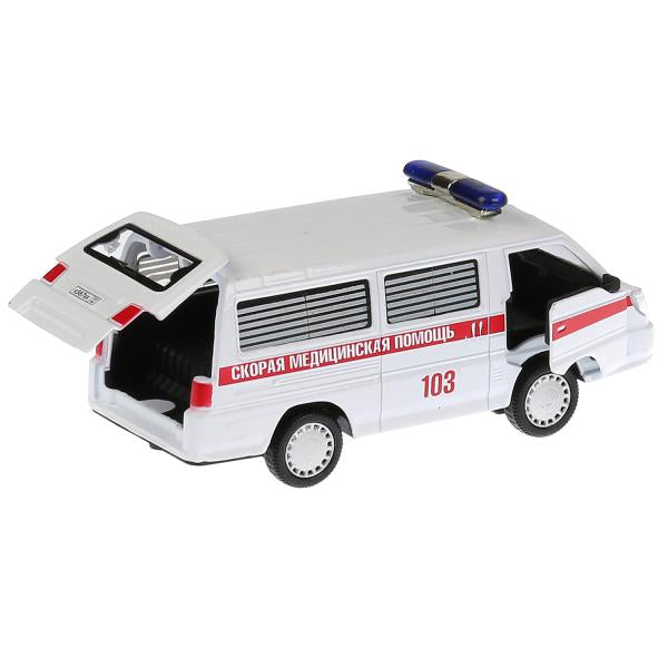 Машина металл свет-звук МИКРОАВТОБУС СКОРАЯ 12 см, двери, багаж, инерц, кор. Технопарк в кор.2*36шт