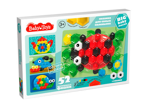 Мозаика для самых маленьких Baby Toys "Божья коровка", 5 цветов, малые – 2,5 см и большие - 4 см, 52 элемента