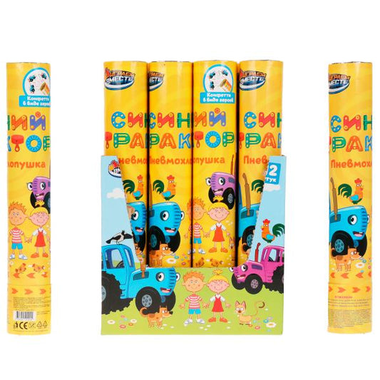 Пневмохлопушка с конфетти в виде героев СИНИЙ ТРАКТОР 30см. ИГРАЕМ ВМЕСТЕ уп-12шт в кор.6уп