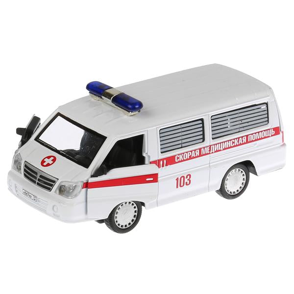 Машина металл свет-звук МИКРОАВТОБУС СКОРАЯ 12 см, двери, багаж, инерц, кор. Технопарк в кор.2*36шт