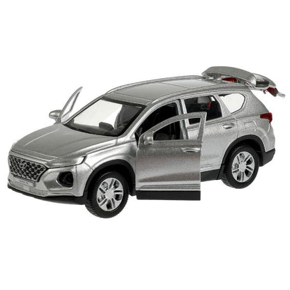 Машина металл HYUNDAI SANTAFE длин 12 см, двер, багаж, инер, серебрист, кор. Технопарк в кор.2*36шт